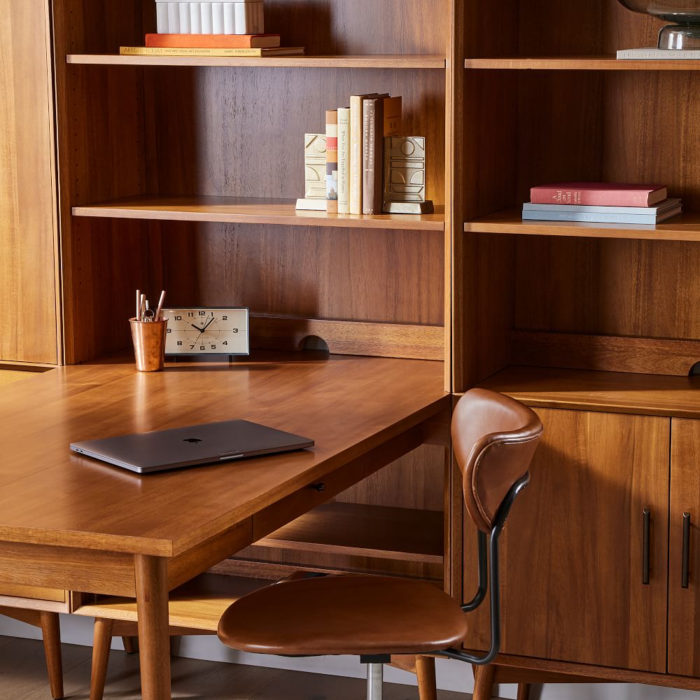 MidCentury Peninsula Desk w/ Open & Closed Hutches (105") West Elm