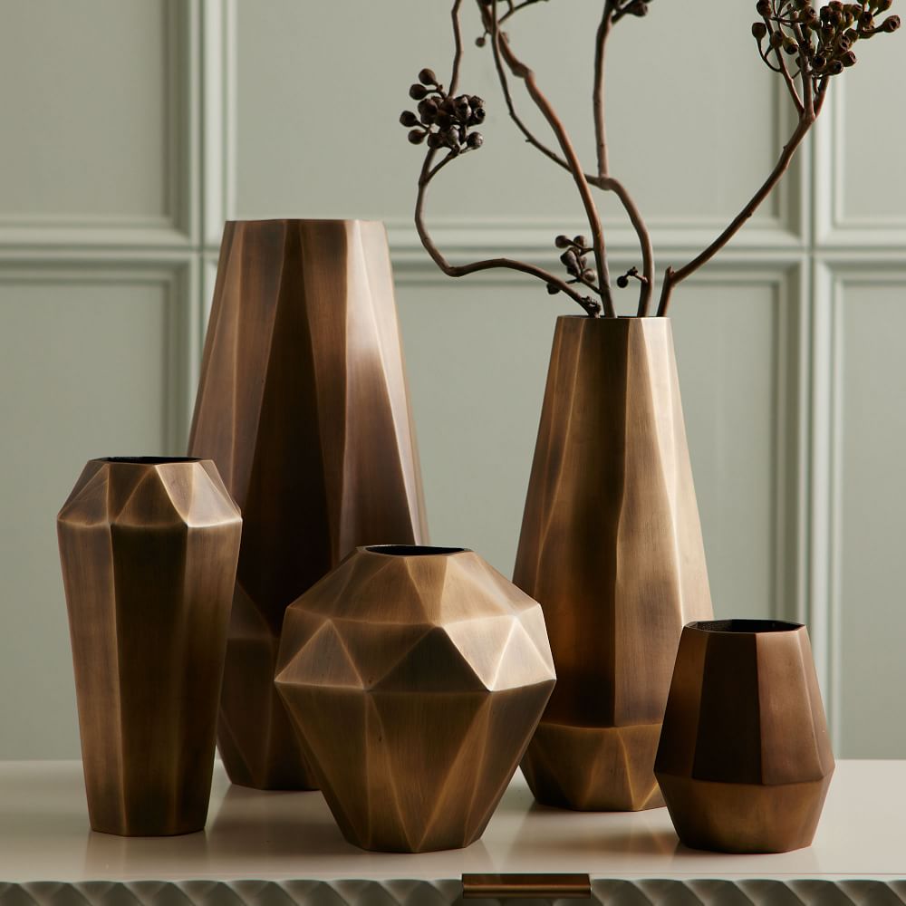 Faceted Antique Brass Metal Vases West Elm