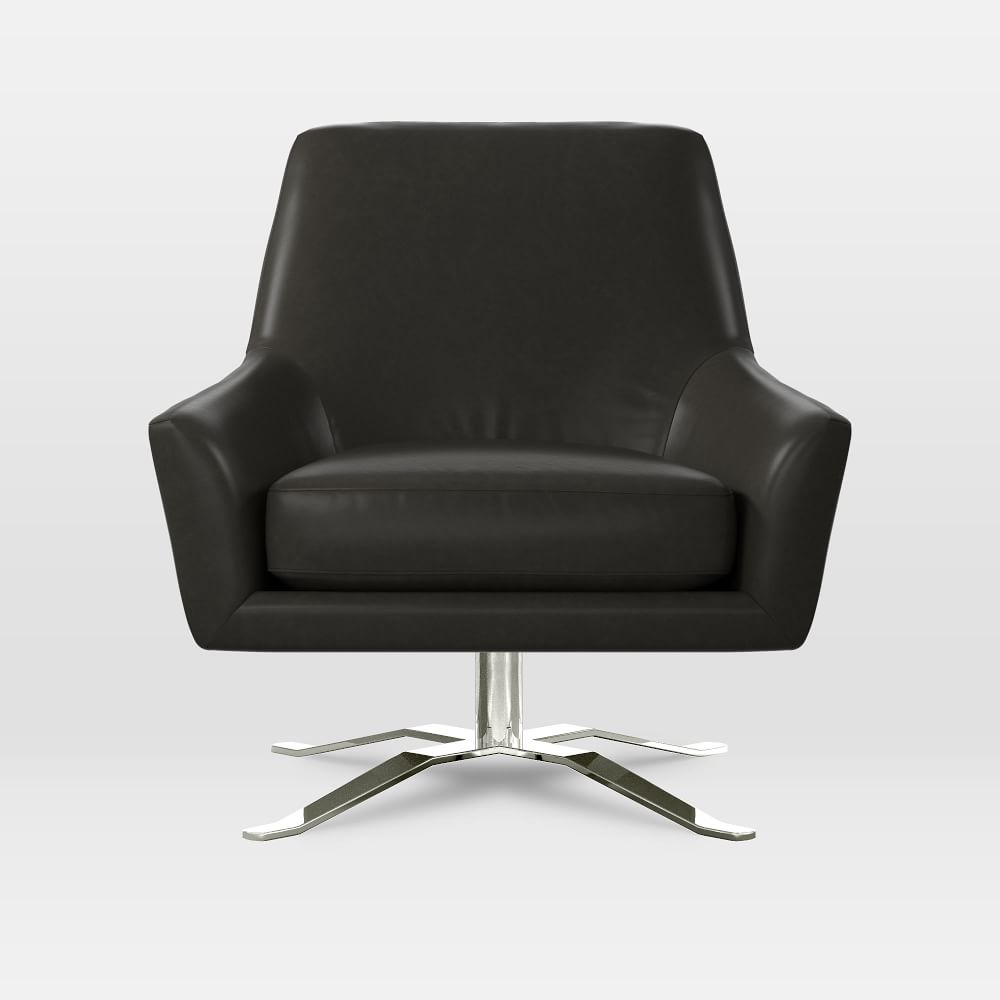Open Box Lucas Leather Swivel Base Chair West Elm