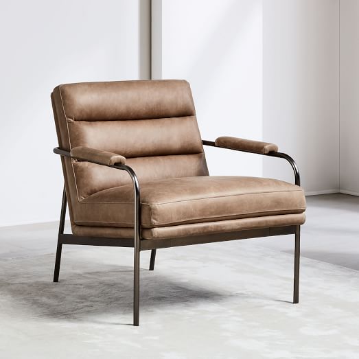 west elm metal frame leather chair