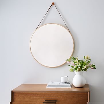 Modern Hanging Mirror, Natural + Tan