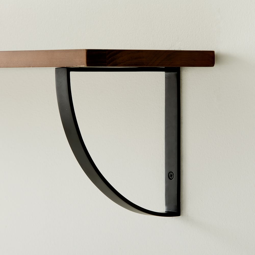 Linear Cool Walnut Wood Wall Shelves with Arch Brackets West Elm