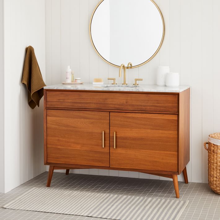 MidCentury Single Bathroom Vanity (49") Acorn, Polished Nickel