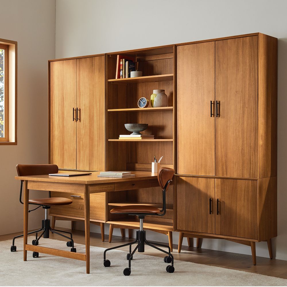 Mid-Century Peninsula Desk w/ Closed Hutches (105") | West Elm