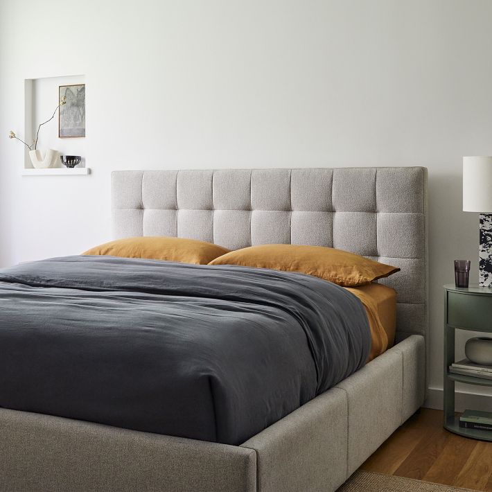 Emmett Side Storage Bed Grid Tufted West Elm