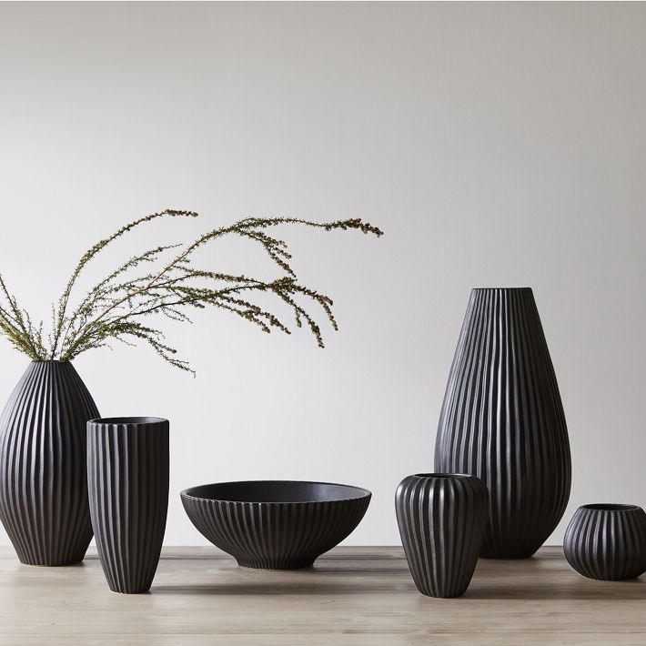 Sanibel Black Textured Ceramic Vases West Elm