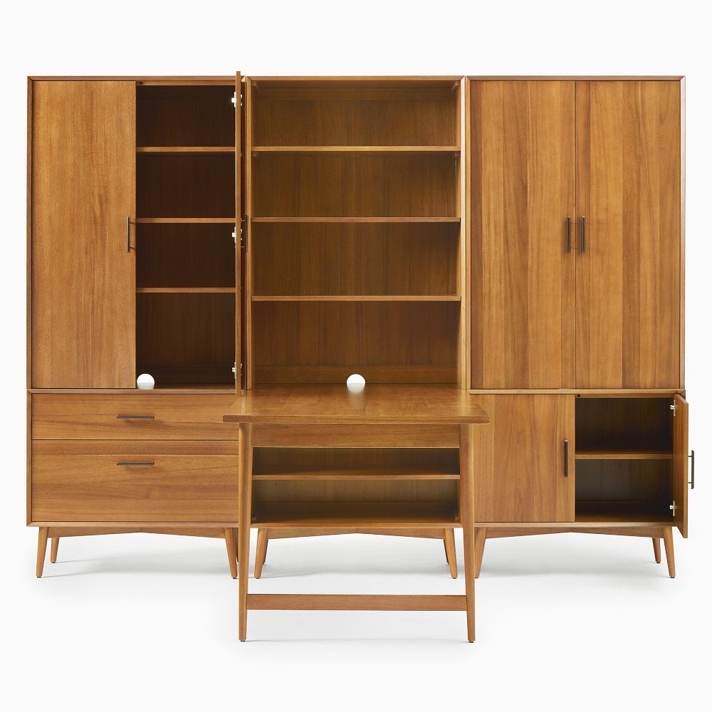 Mid-Century Peninsula Desk w/ Closed Hutches (105") | West Elm