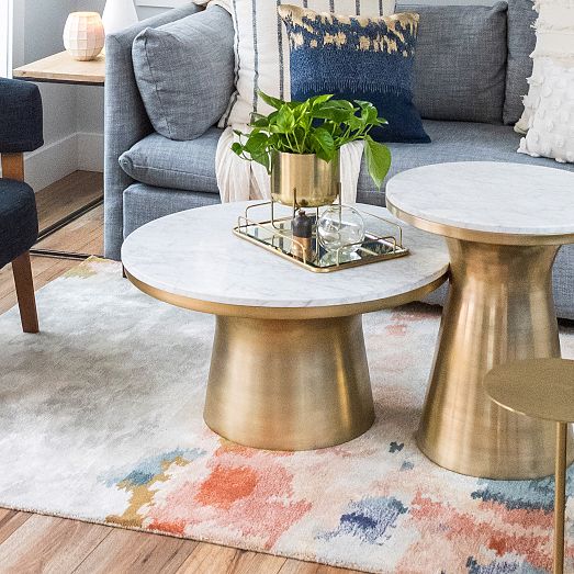 Marble Topped Pedestal Coffee Table Modern Living Room Furniture