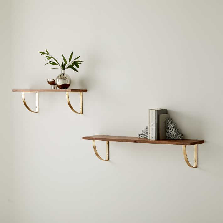 Linear Burnt Wax Wood Wall Shelves with Arch Brackets West Elm