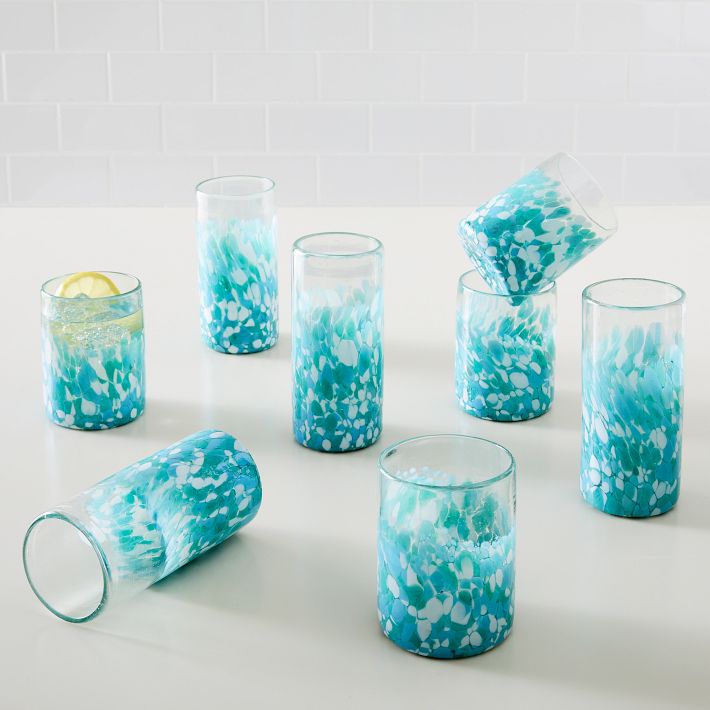 Recycled Mexican Confetti Drinking Glasses Blue, Set of 4 West Elm