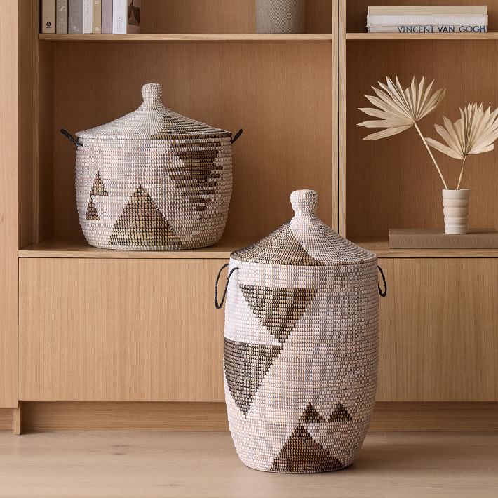 Graphic Millet Lidded Baskets Black & White West Elm