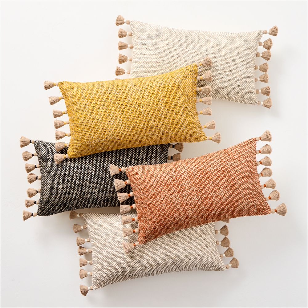 TwoTone Chunky Linen Tassels Pillow Cover West Elm