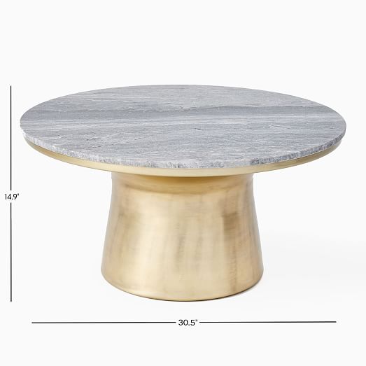 MarbleTopped Pedestal Coffee Table Gray Marble/Antique Brass