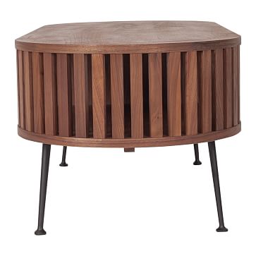 Rounded Wood Slats Oval Coffee Table 