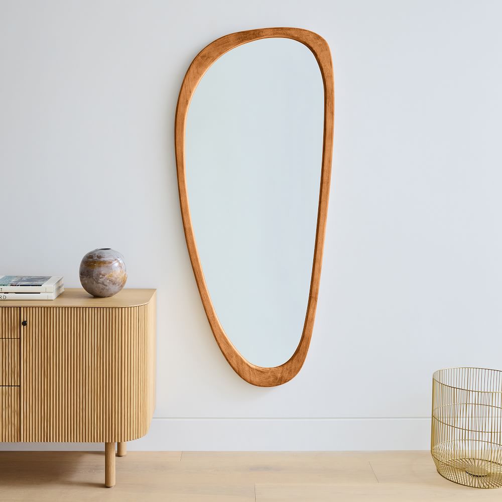 Mid-Century Asymmetrical Wood Floor Mirror - 28.5"W x 66"H