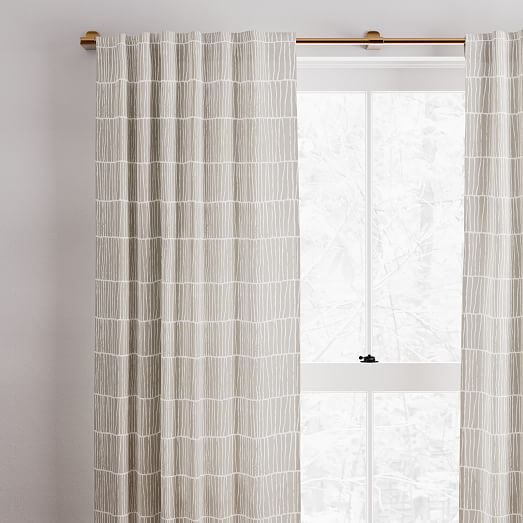Cotton Canvas Line Lattice Curtain (Set of 2) - Stone Gray | West Elm