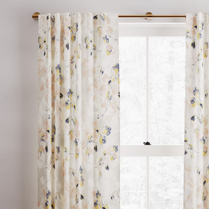 Cotton Canvas Delicate Floral Curtains (Set of 2) West Elm