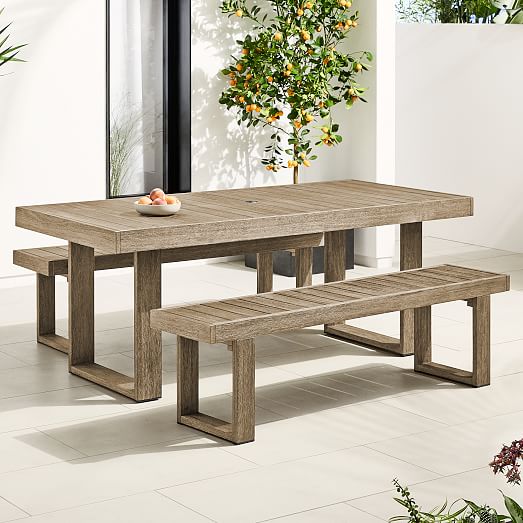 Portside Outdoor Dining Table (76.5") & Bench (66") Set West Elm