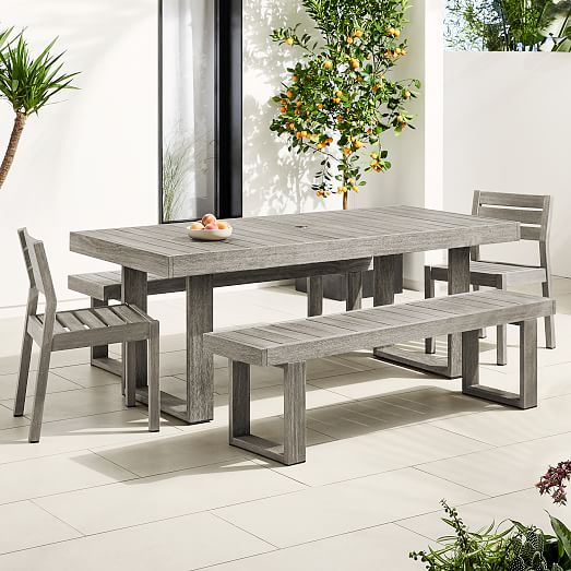 Portside Outdoor Dining Table (76.5"), Benches (66") & Solid Wood ...