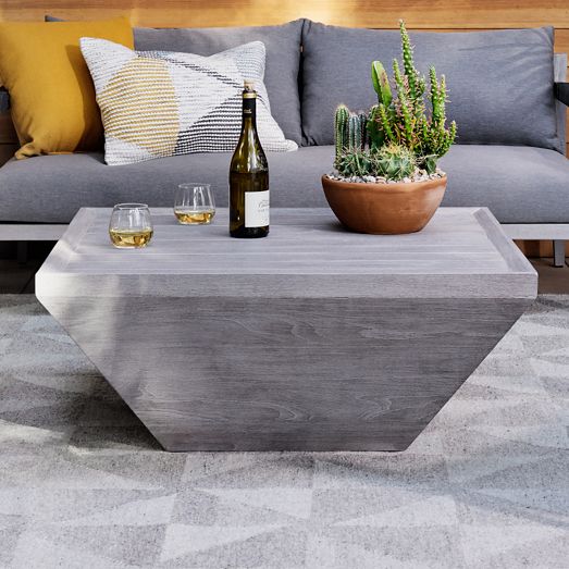 Teak Wood Square Outdoor Coffee Table Weathered Gray Modern Outdoor