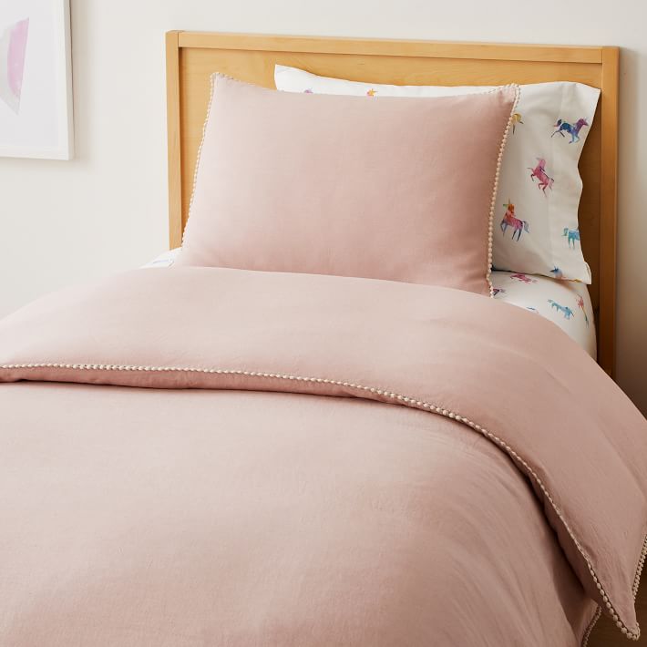 European Flax Linen Pom Pom Kids Duvet Cover & Shams West Elm