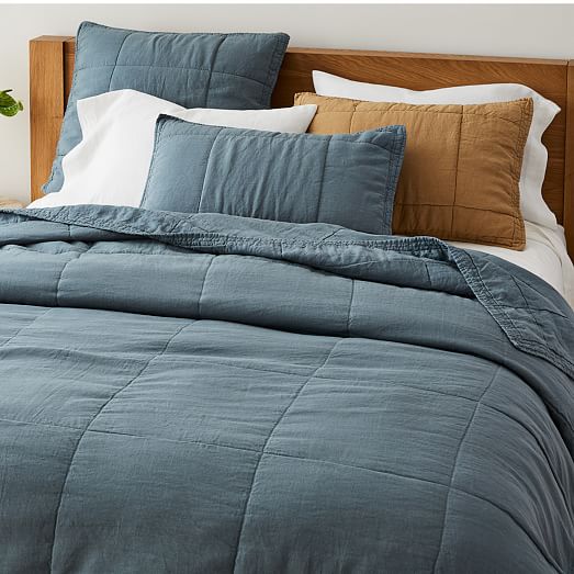 European Flax Linen Box Stitch Quilt & Shams West Elm