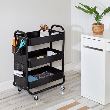 Rolling Craft Cart w/ Pegboard & Basket | West Elm