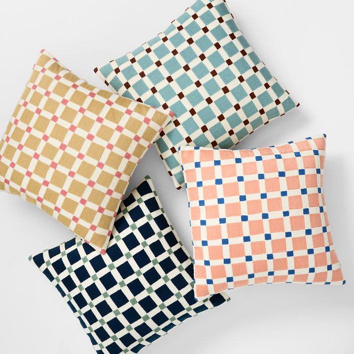 Crewel Geo Check Pillow Cover | West Elm