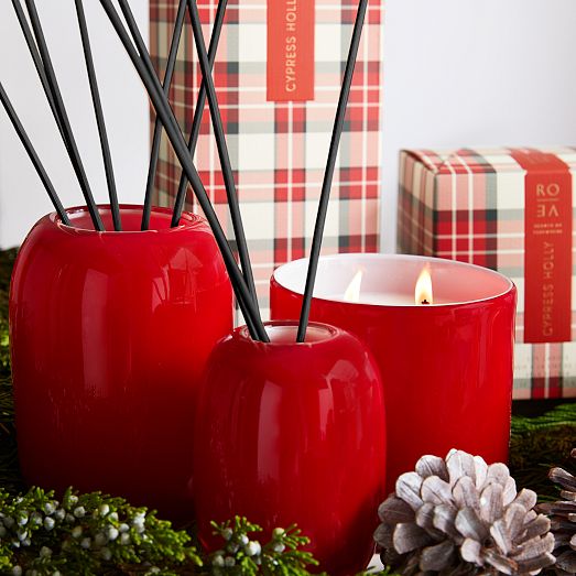 Rove Red Plaid Candle Cypress Holly West Elm