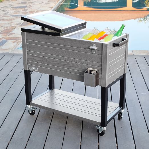 Permasteel 80 Qt. Wood Grain Rolling Patio Cooler | West Elm