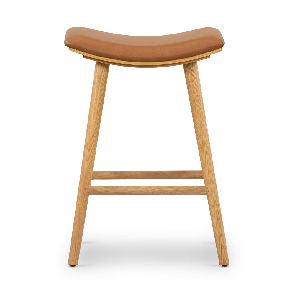 Oak Wood Leather Saddle Bar & Counter Stools West Elm