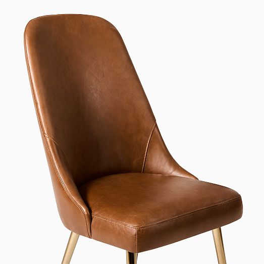 MidCentury HighBack Leather Dining Chair Metal Legs West Elm