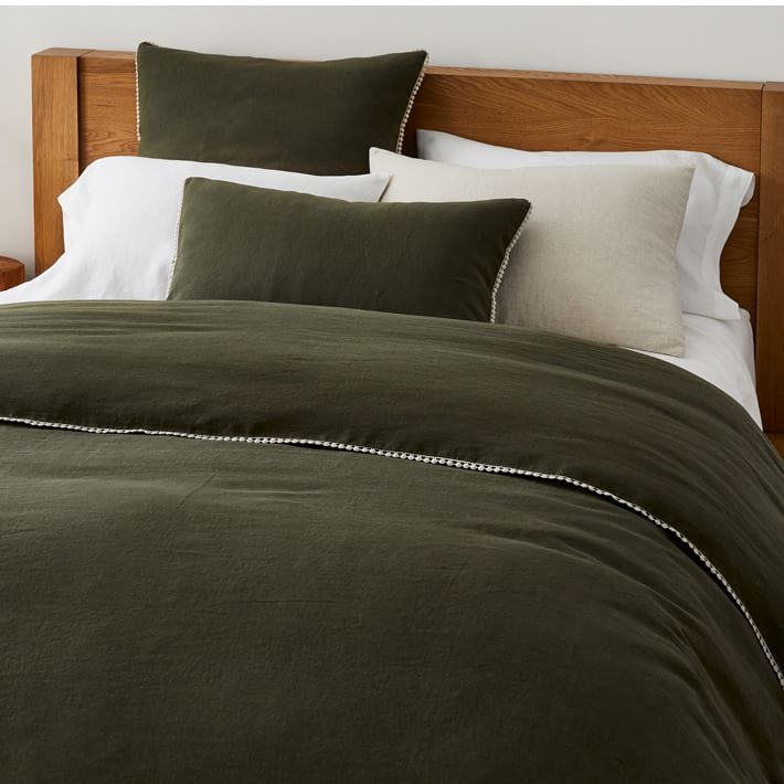 European Flax Linen Pom Pom Duvet Cover & Shams West Elm