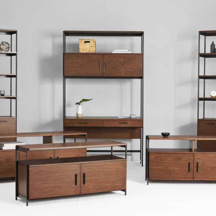 Foundry Narrow Bookcase & Desk Set (84") Dark Walnut West Elm