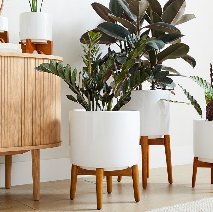 Mid-Century Turned Wood Leg Planters | West Elm