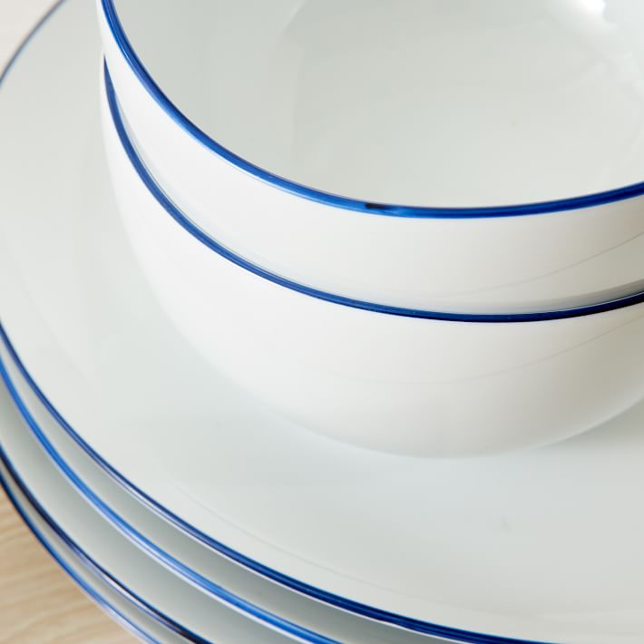 Organic Blue Rimmed Porcelain Dinnerware (Set of 20) West Elm