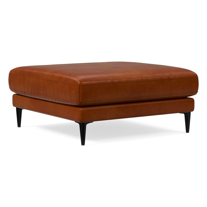 Open Box Anton Leather Ottoman Metal Legs West Elm