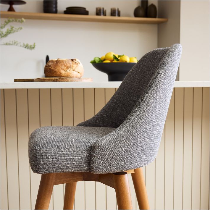 MidCentury Upholstered Swivel Counter Stool Wood Legs West Elm