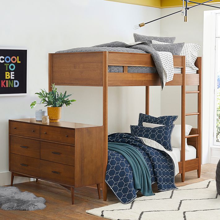 Mid-Century Twin Bunk Bed, Navy | West Elm