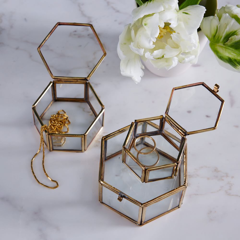 Nesting Golden Glass Shadow Boxes (Set of 3)