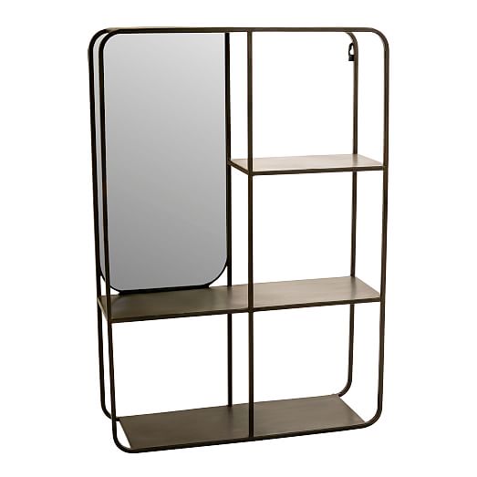 Metal Wall Mirror With Wall Shelves 