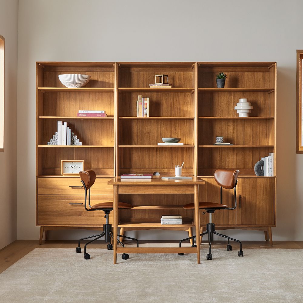 MidCentury Peninsula Desk w/ Open Hutches (105") West Elm