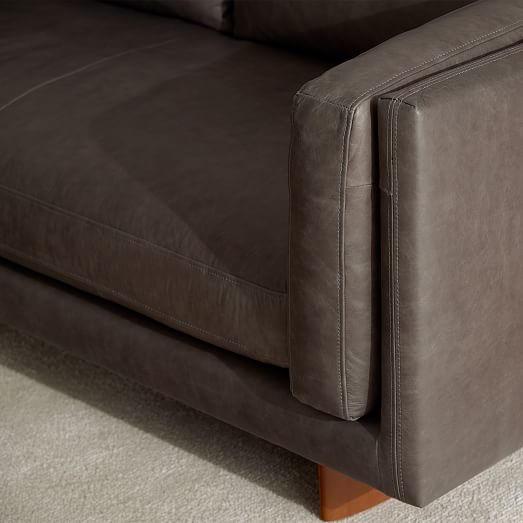 Anton Leather 2 Piece Terminal Chaise Sectional Wood Legs Sofa With