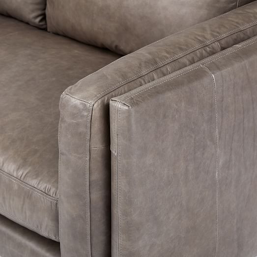 Anton Leather 2 Piece Terminal Chaise Sectional Wood Legs Sofa With