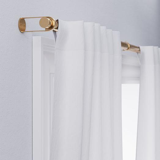 European Flax Linen Ladder Stripe Curtain - White/Midnight | West Elm