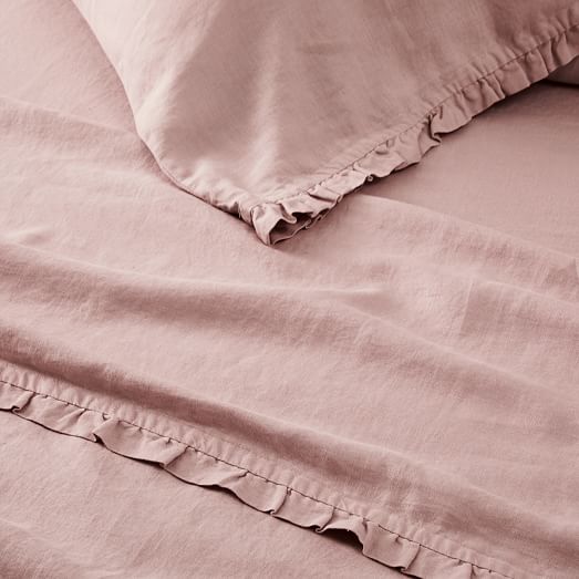 European Flax Linen Ruffle Sheet Set & Pillowcases | West Elm