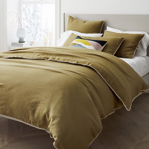 European Flax Linen Pom Pom Duvet Cover & Shams West Elm