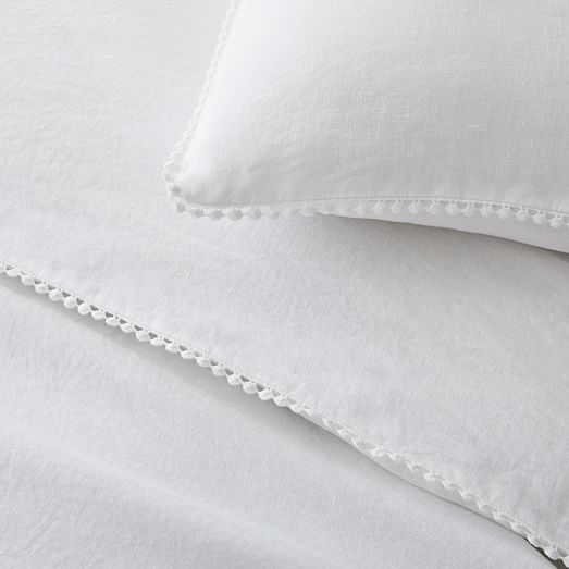 European Flax Linen Pom Pom Duvet Cover & Shams West Elm