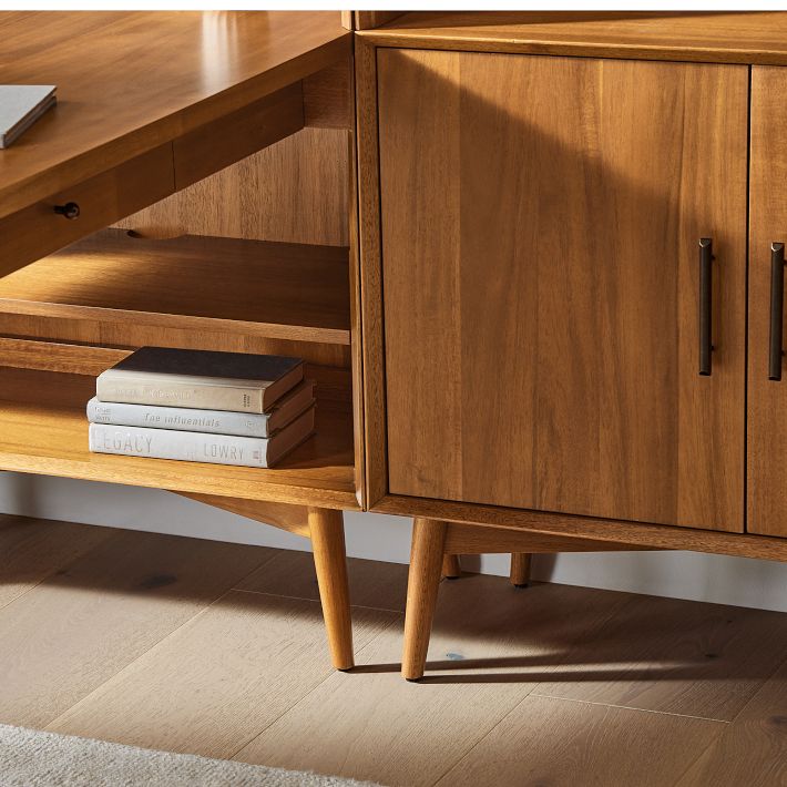 MidCentury Peninsula Desk w/ Open & Closed Hutches (105") West Elm