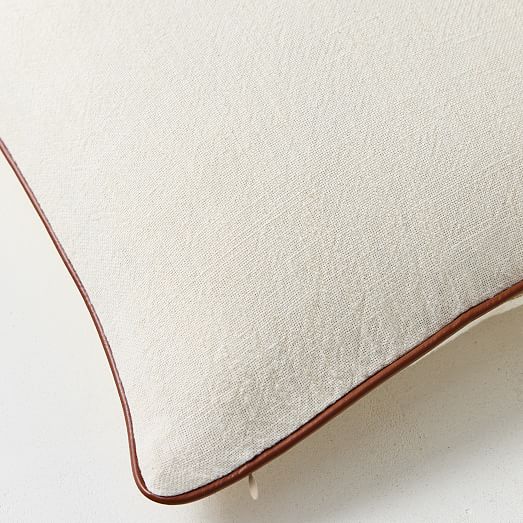 Linen Cotton Chambray w/ Leather Trim Pillow Cover West Elm